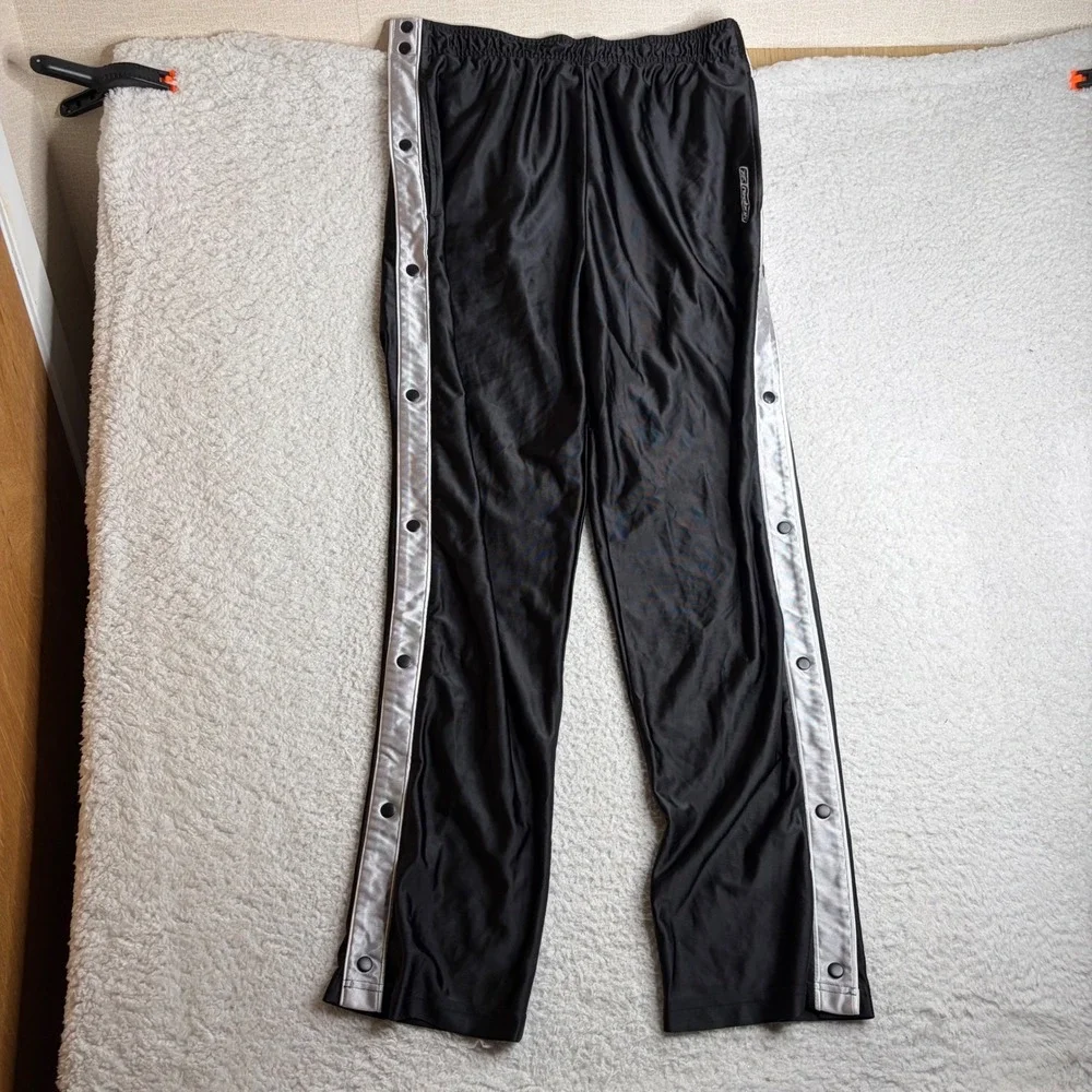 Reebok Mens Vintage dazzle Breakaway Track Pants Black Silver Snap Side Y2K XL